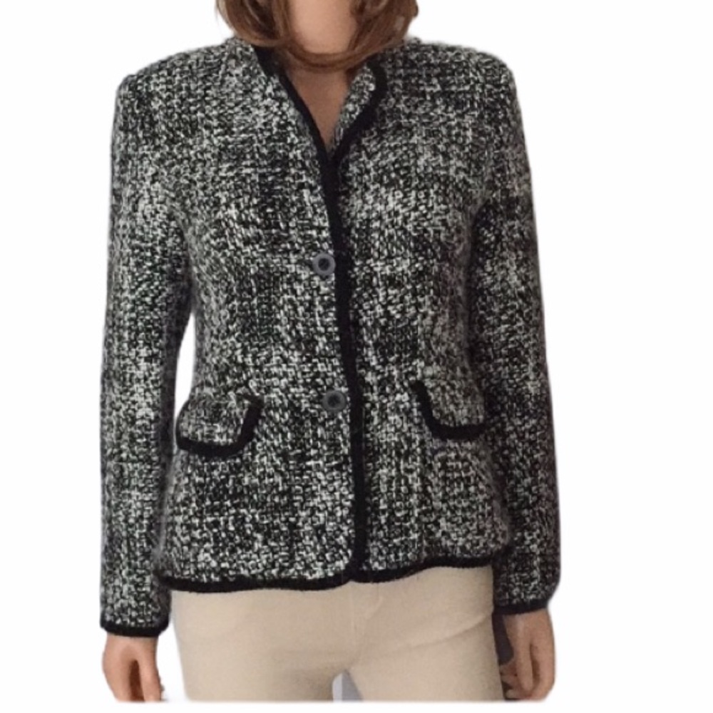Vintage Fundamental Things Black & White Woven Tweed Blazer Jacket